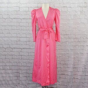 Vintage 80s Natori Neiman Marcus Pink Embroidered Wrap Maxi Robe